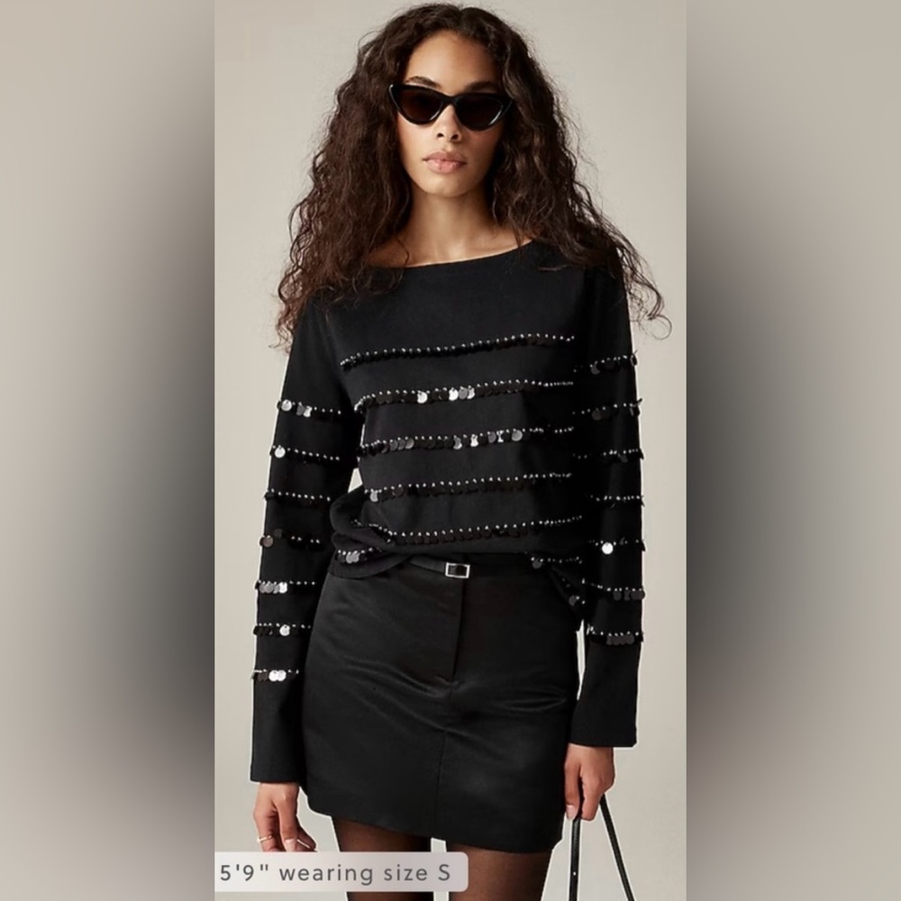 J.Crew Heavy jersey long-sleeve T-shirt with paillette embellishment